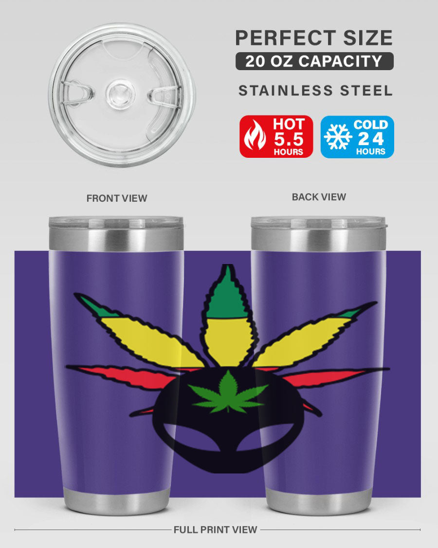 Alien Cannabis 10# Tumbler, a stylish 20oz double wall vacuum stainless steel drinkware with a copper lining and drink-thru lid.