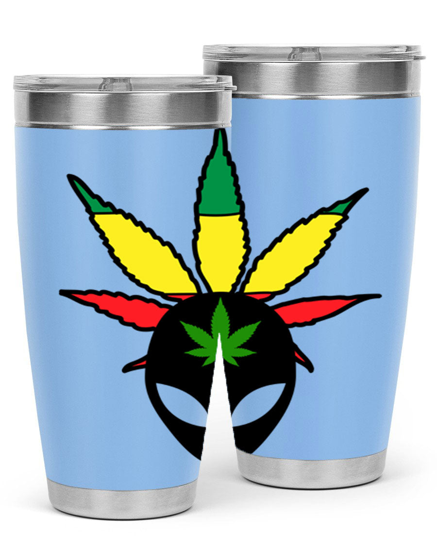Alien Cannabis 10# Tumbler, a stylish 20oz double wall vacuum stainless steel drinkware with a copper lining and drink-thru lid.