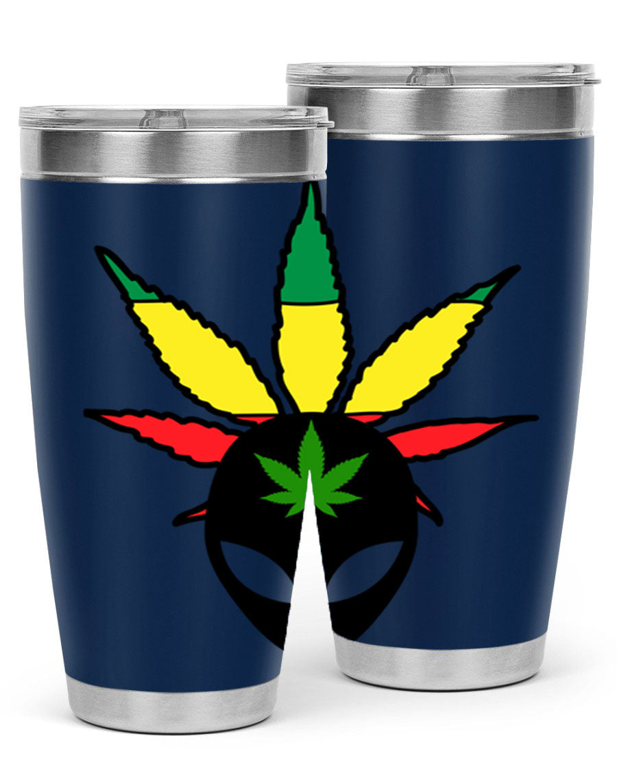 Alien Cannabis 10# Tumbler, a stylish 20oz double wall vacuum stainless steel drinkware with a copper lining and drink-thru lid.
