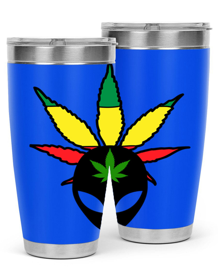 Alien Cannabis 10# Tumbler, a stylish 20oz double wall vacuum stainless steel drinkware with a copper lining and drink-thru lid.