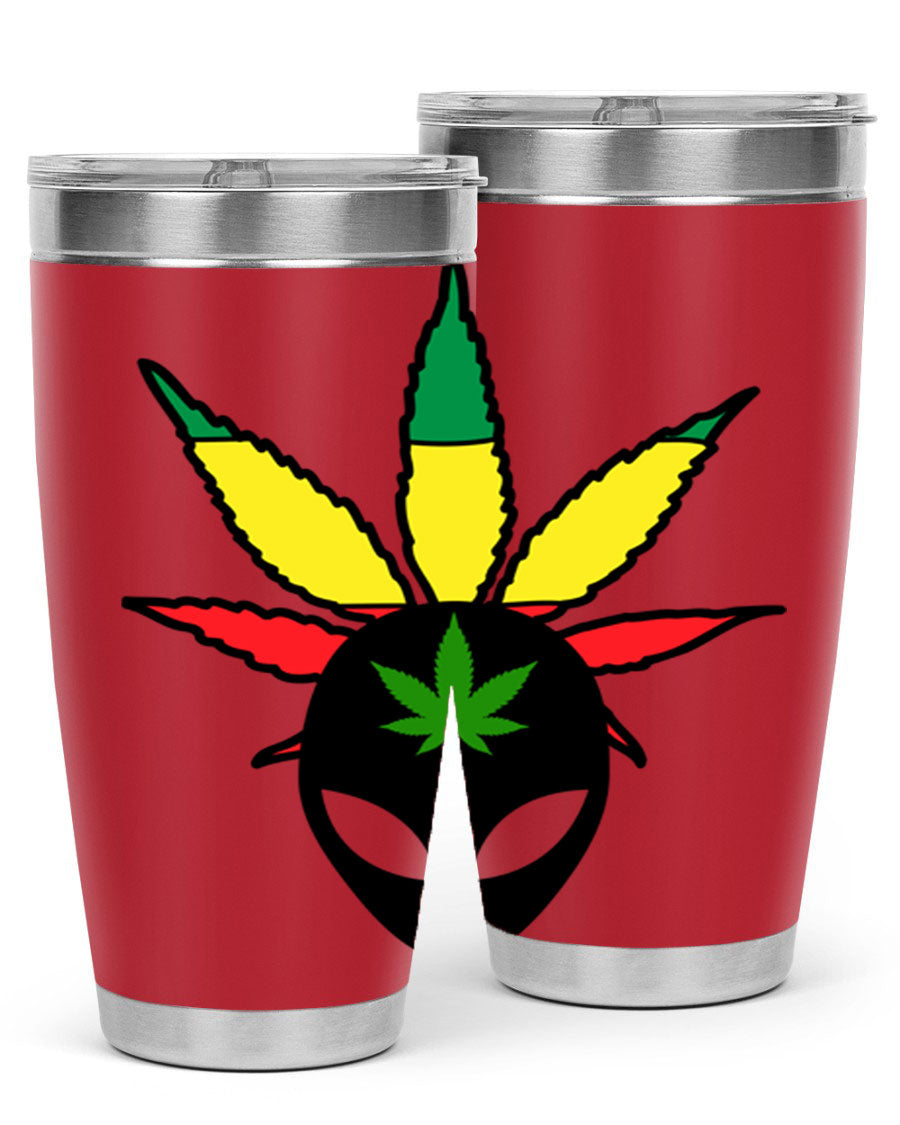 Alien Cannabis 10# Tumbler, a stylish 20oz double wall vacuum stainless steel drinkware with a copper lining and drink-thru lid.