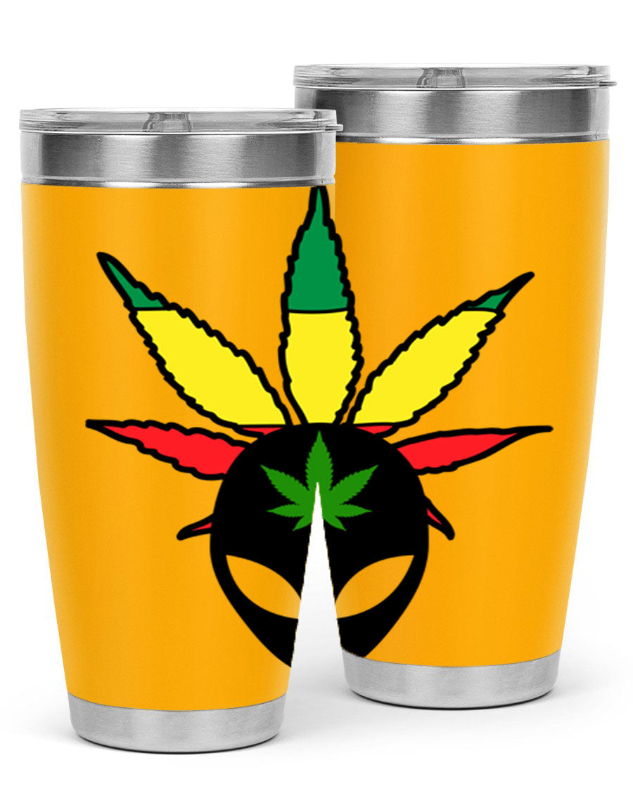 Alien Cannabis 10# Tumbler, a stylish 20oz double wall vacuum stainless steel drinkware with a copper lining and drink-thru lid.