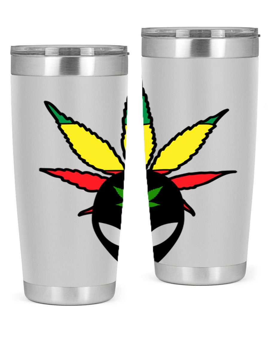 Alien Cannabis 10# Tumbler, a stylish 20oz double wall vacuum stainless steel drinkware with a copper lining and drink-thru lid.