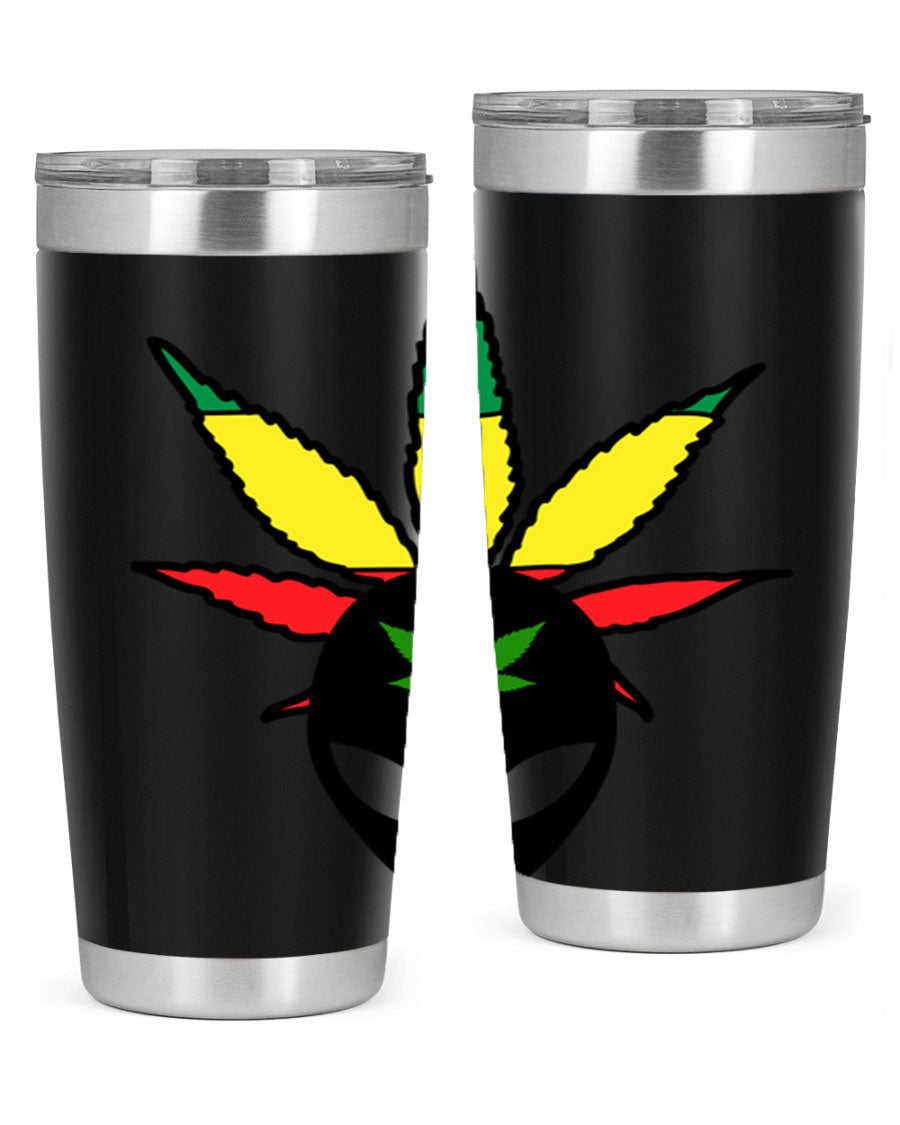 Alien Cannabis 10# Tumbler, a stylish 20oz double wall vacuum stainless steel drinkware with a copper lining and drink-thru lid.