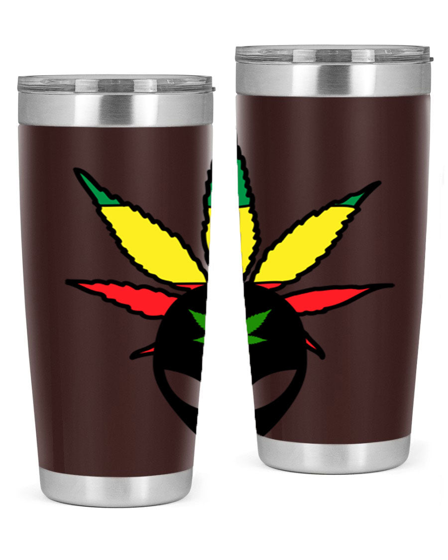 Alien Cannabis 10# Tumbler, a stylish 20oz double wall vacuum stainless steel drinkware with a copper lining and drink-thru lid.