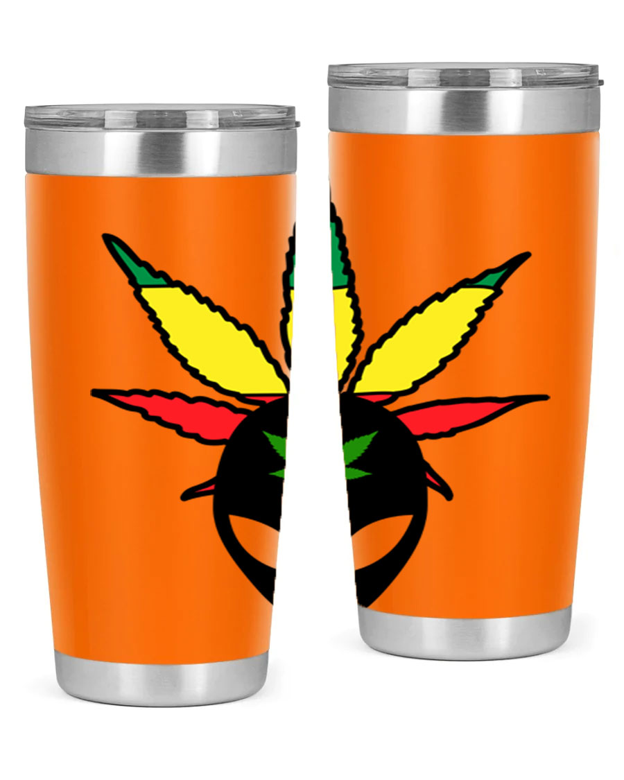 Alien Cannabis 10# Tumbler, a stylish 20oz double wall vacuum stainless steel drinkware with a copper lining and drink-thru lid.