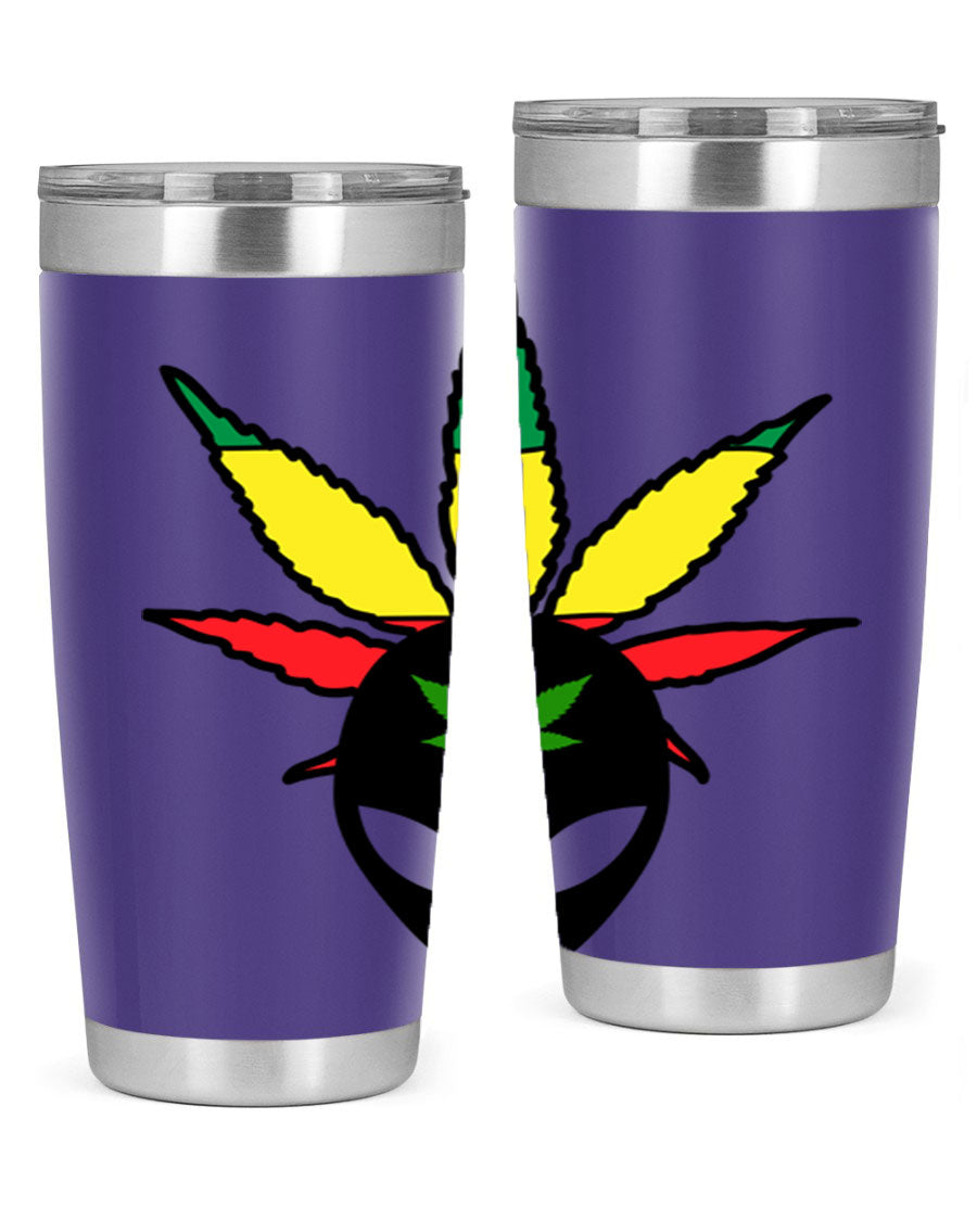 Alien Cannabis 10# Tumbler, a stylish 20oz double wall vacuum stainless steel drinkware with a copper lining and drink-thru lid.