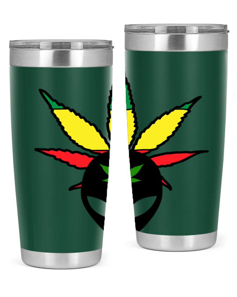 Alien Cannabis 10# Tumbler, a stylish 20oz double wall vacuum stainless steel drinkware with a copper lining and drink-thru lid.