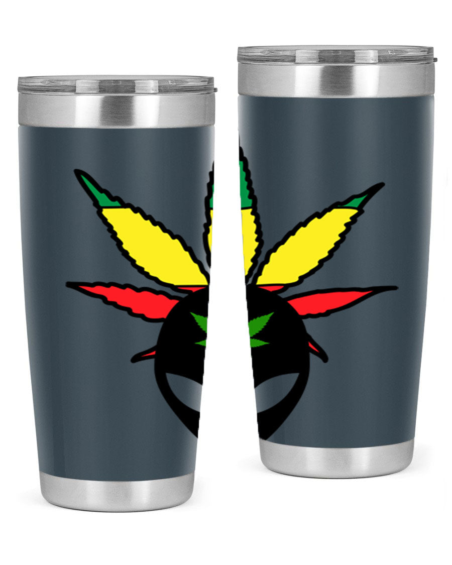 Alien Cannabis 10# Tumbler, a stylish 20oz double wall vacuum stainless steel drinkware with a copper lining and drink-thru lid.