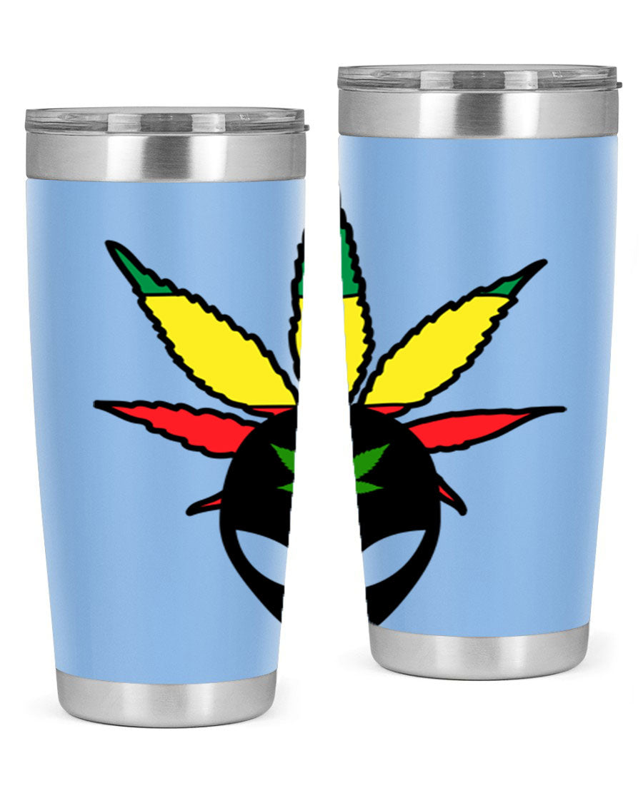 Alien Cannabis 10# Tumbler, a stylish 20oz double wall vacuum stainless steel drinkware with a copper lining and drink-thru lid.