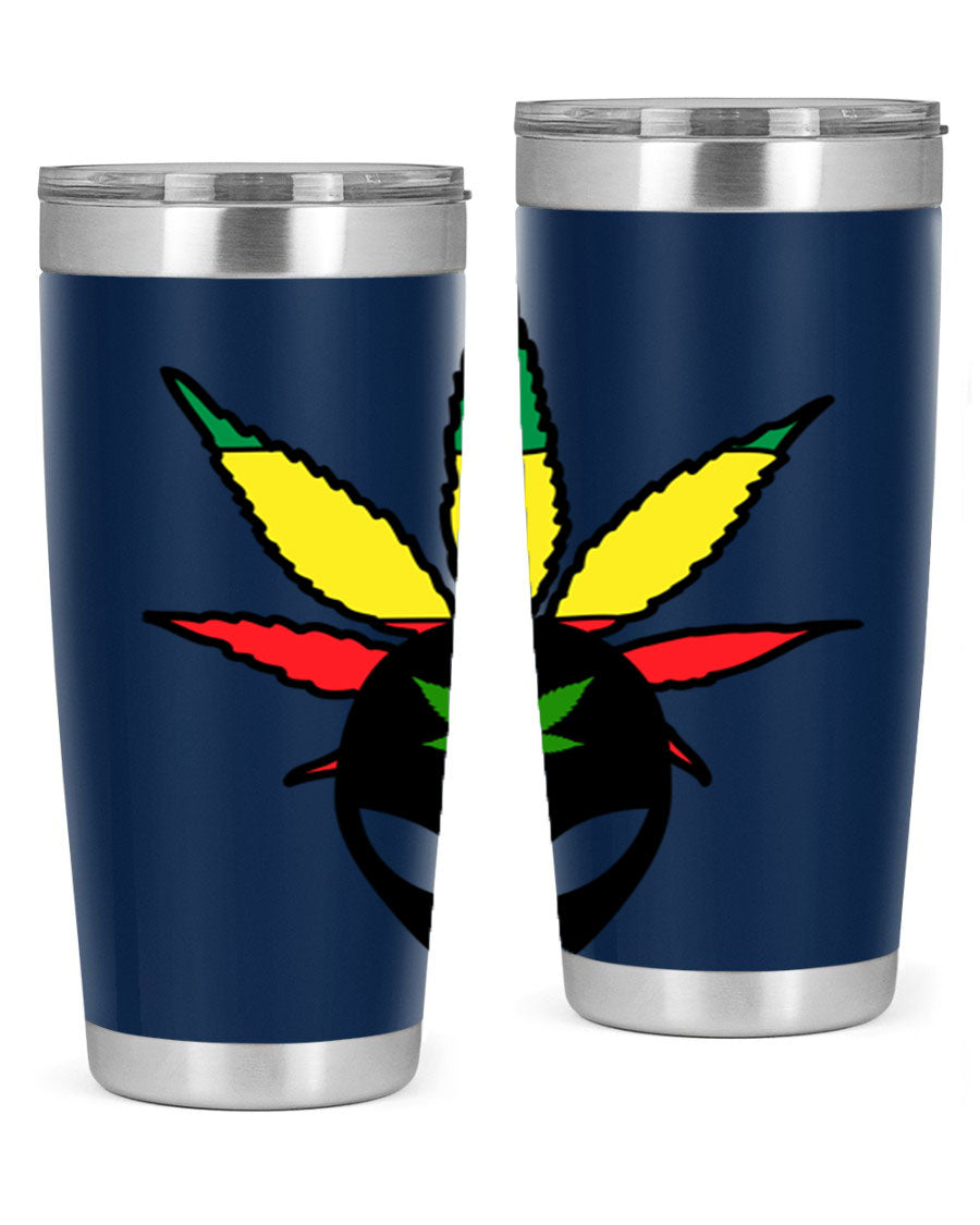 Alien Cannabis 10# Tumbler, a stylish 20oz double wall vacuum stainless steel drinkware with a copper lining and drink-thru lid.