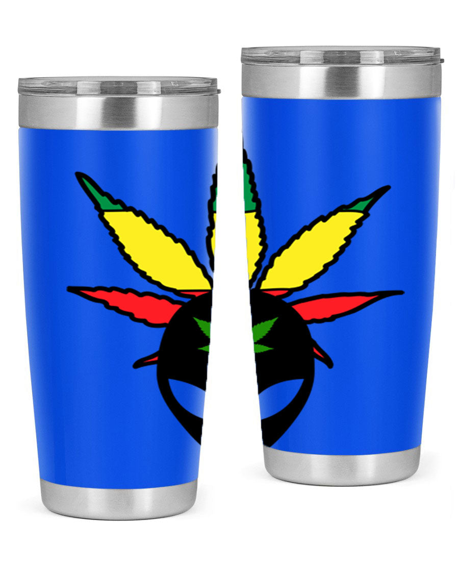 Alien Cannabis 10# Tumbler, a stylish 20oz double wall vacuum stainless steel drinkware with a copper lining and drink-thru lid.