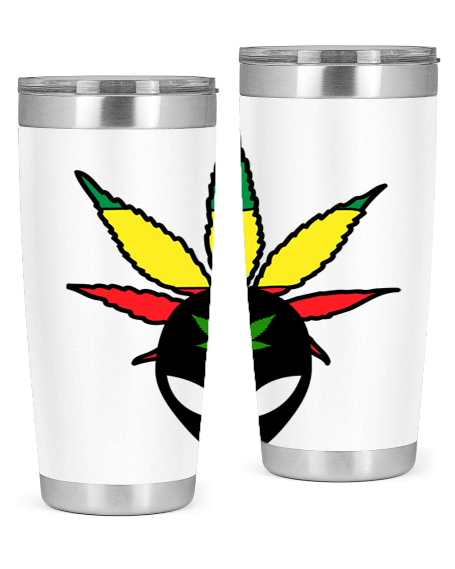 Alien Cannabis 10# Tumbler, a stylish 20oz double wall vacuum stainless steel drinkware with a copper lining and drink-thru lid.