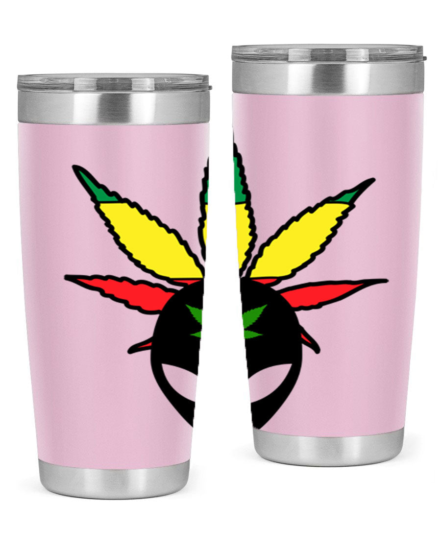 Alien Cannabis 10# Tumbler, a stylish 20oz double wall vacuum stainless steel drinkware with a copper lining and drink-thru lid.