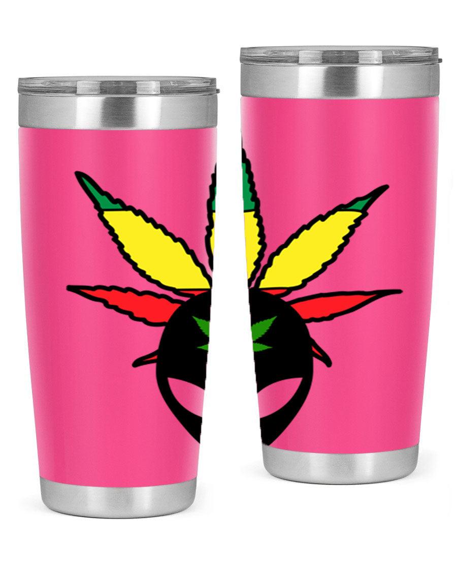 Alien Cannabis 10# Tumbler, a stylish 20oz double wall vacuum stainless steel drinkware with a copper lining and drink-thru lid.