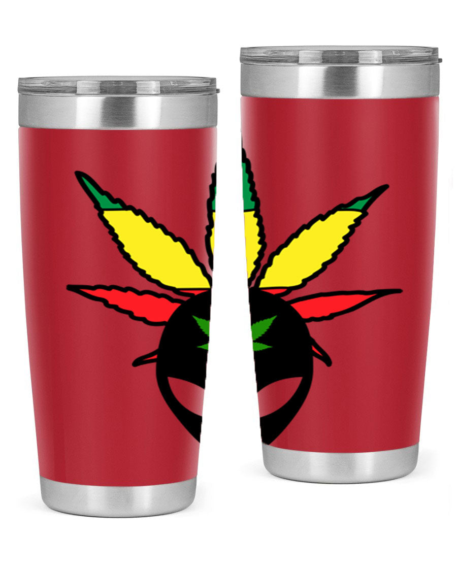 Alien Cannabis 10# Tumbler, a stylish 20oz double wall vacuum stainless steel drinkware with a copper lining and drink-thru lid.