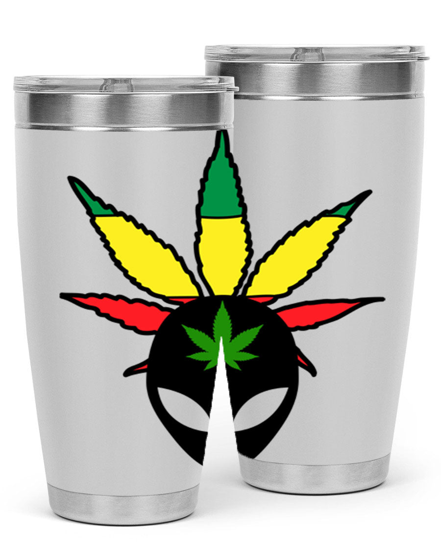 Alien Cannabis 10# Tumbler, a stylish 20oz double wall vacuum stainless steel drinkware with a copper lining and drink-thru lid.