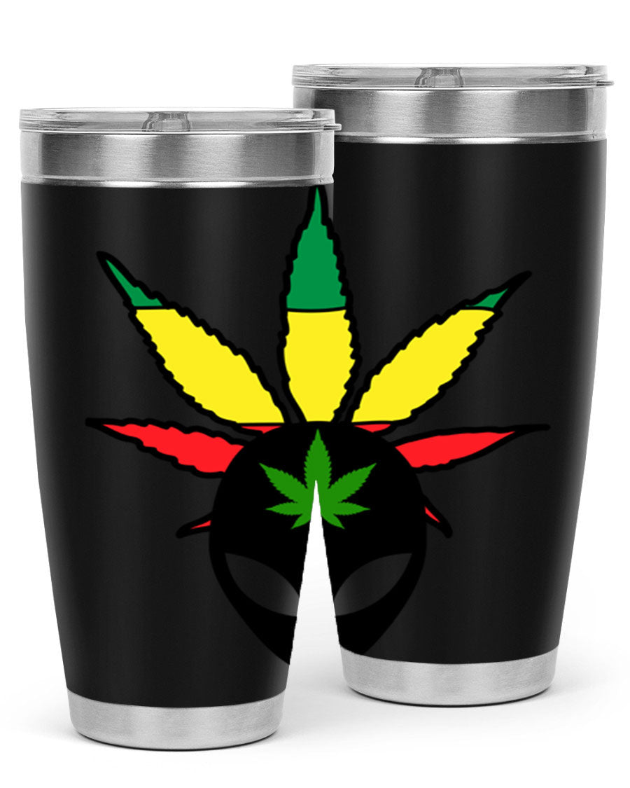 Alien Cannabis 10# Tumbler, a stylish 20oz double wall vacuum stainless steel drinkware with a copper lining and drink-thru lid.