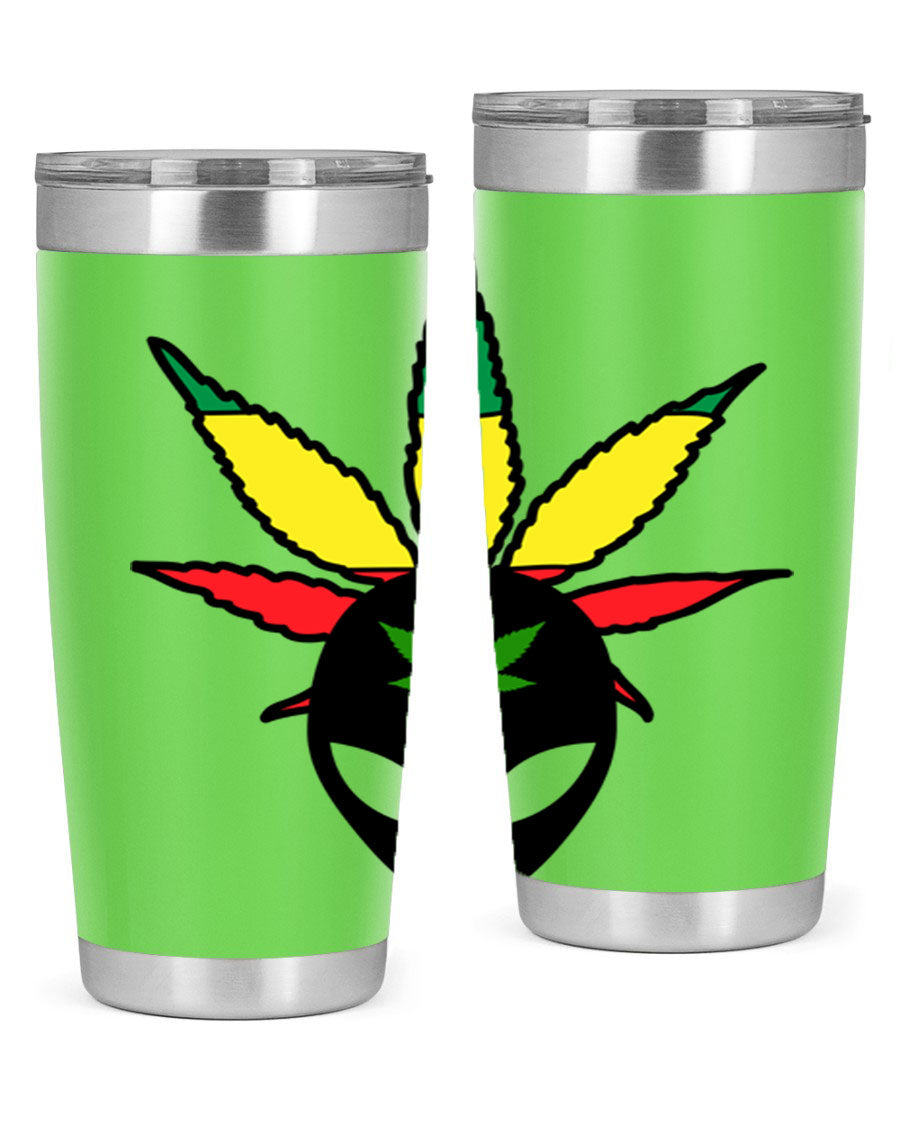 Alien Cannabis 10# Tumbler, a stylish 20oz double wall vacuum stainless steel drinkware with a copper lining and drink-thru lid.