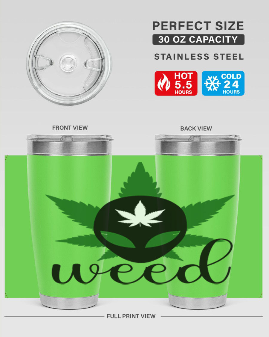 Alien Weed 12# Tumbler, a stylish 20oz double wall vacuum stainless steel drinkware with copper lining and a drink-thru lid.