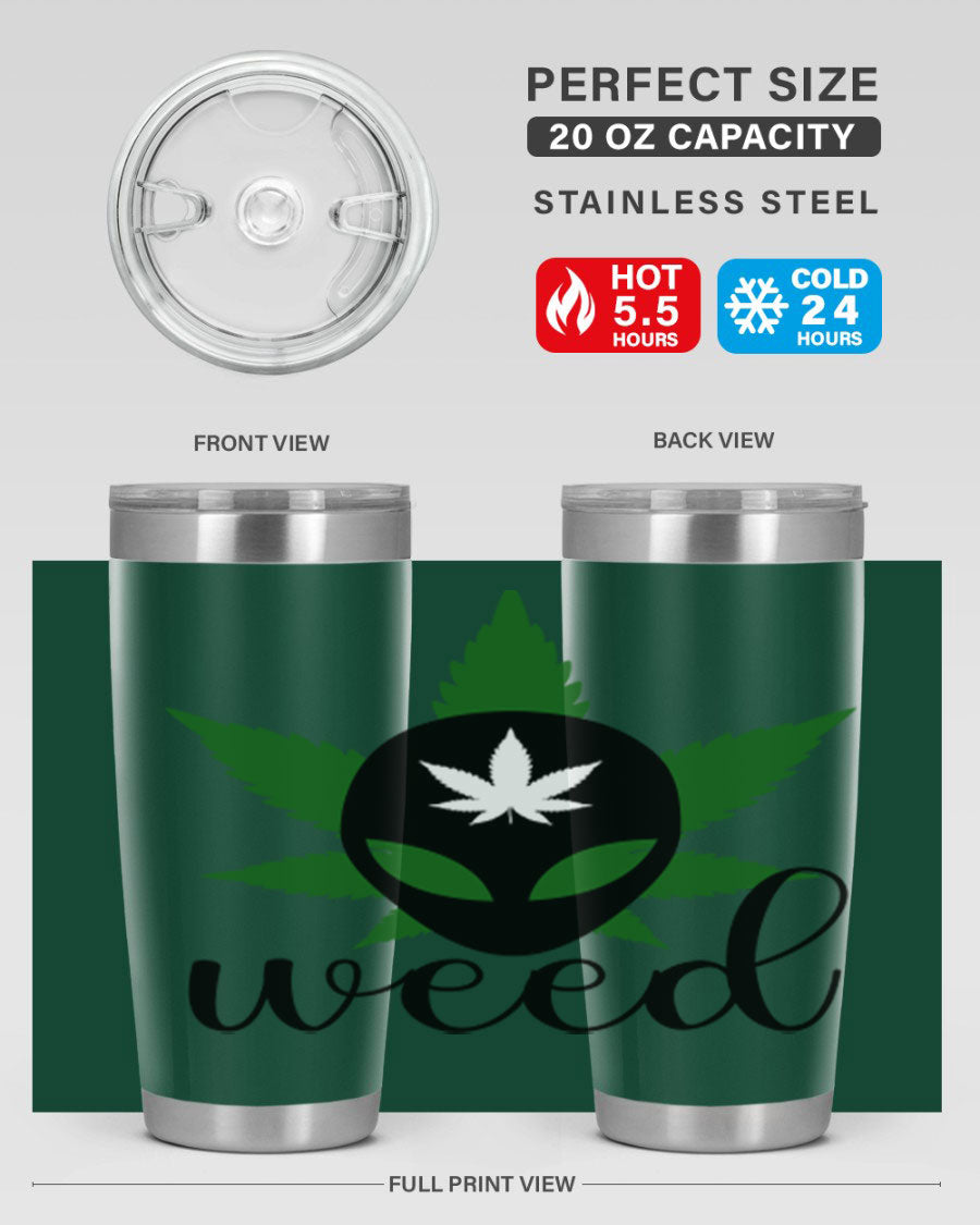 Alien Weed 12# Tumbler, a stylish 20oz double wall vacuum stainless steel drinkware with copper lining and a drink-thru lid.