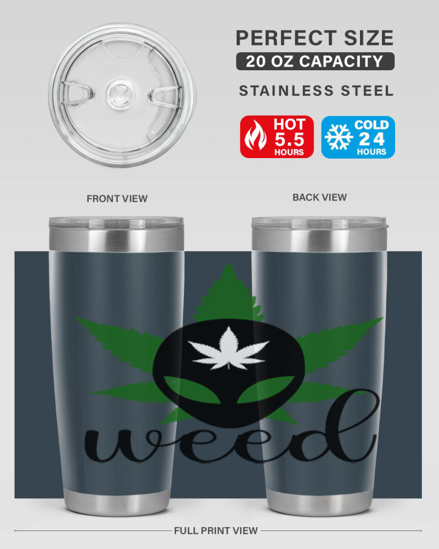 Alien Weed 12# Tumbler, a stylish 20oz double wall vacuum stainless steel drinkware with copper lining and a drink-thru lid.