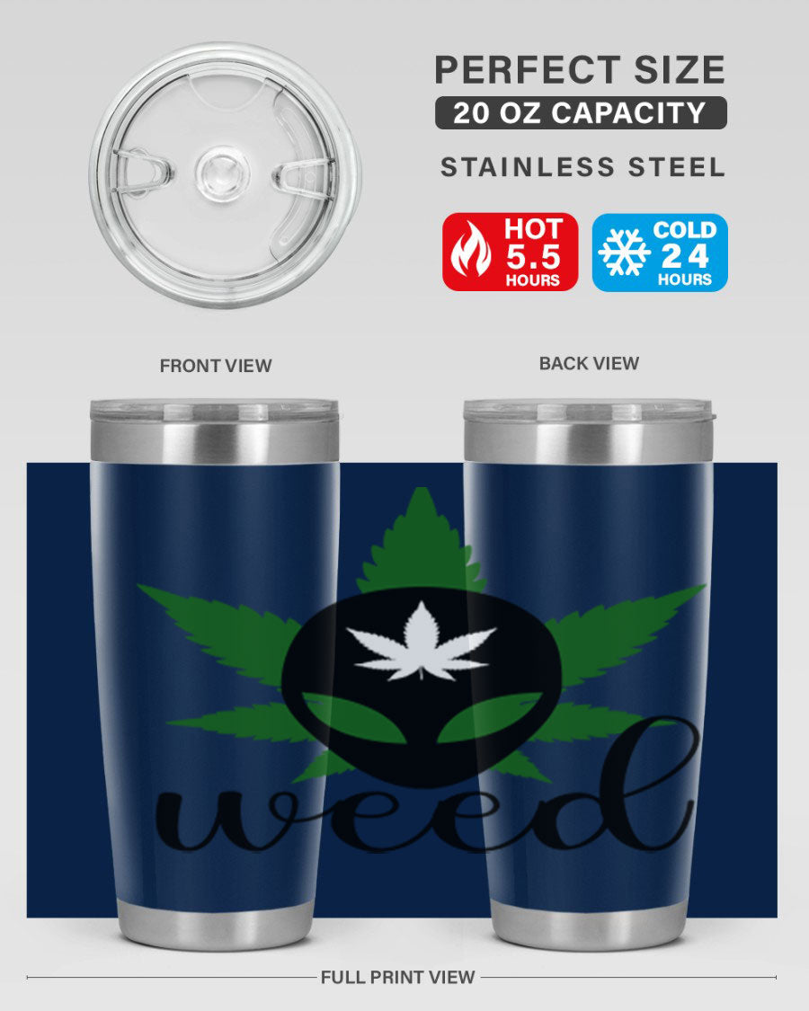 Alien Weed 12# Tumbler, a stylish 20oz double wall vacuum stainless steel drinkware with copper lining and a drink-thru lid.