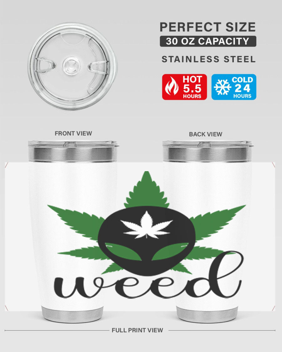 Alien Weed 12# Tumbler, a stylish 20oz double wall vacuum stainless steel drinkware with copper lining and a drink-thru lid.