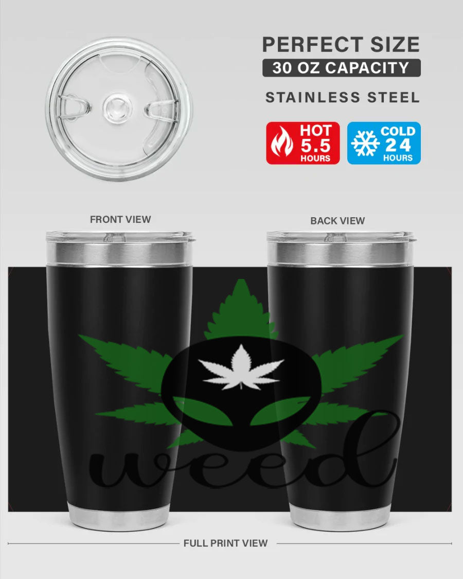 Alien Weed 12# Tumbler, a stylish 20oz double wall vacuum stainless steel drinkware with copper lining and a drink-thru lid.