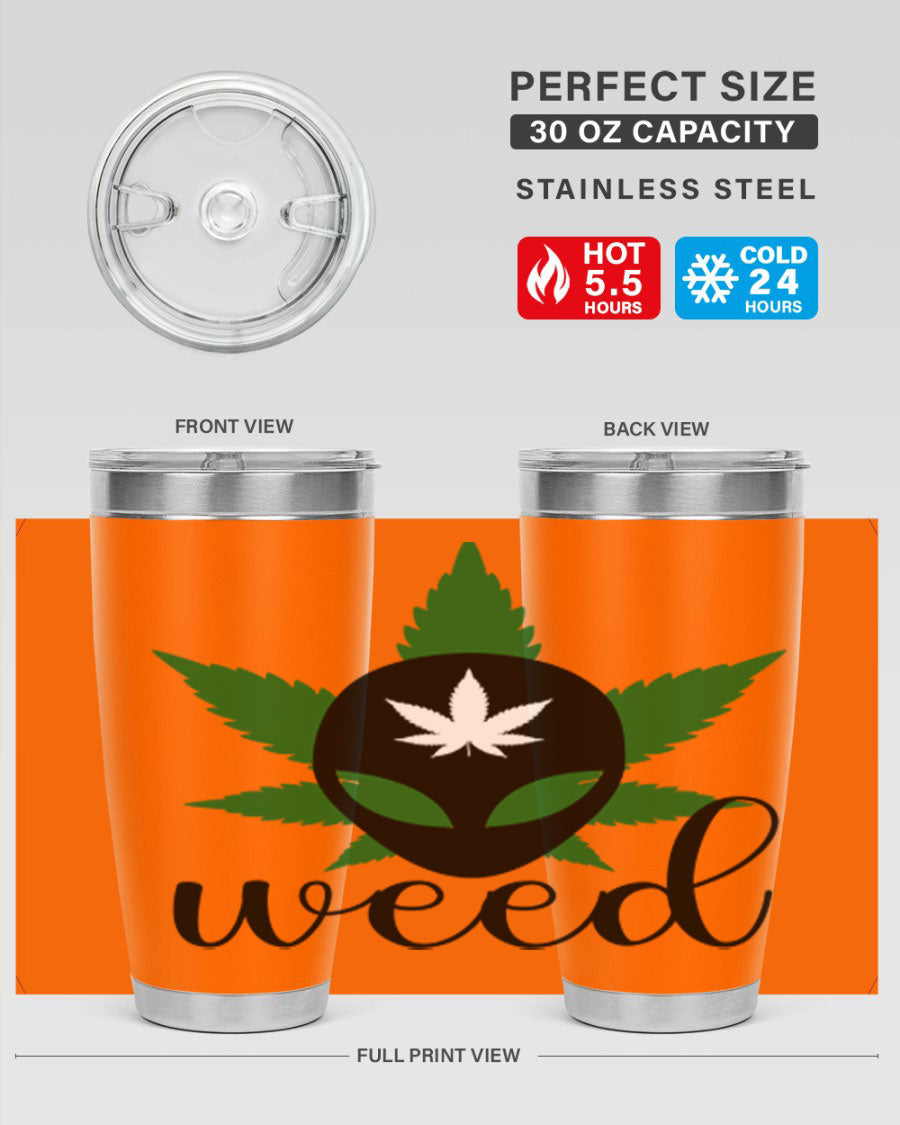 Alien Weed 12# Tumbler, a stylish 20oz double wall vacuum stainless steel drinkware with copper lining and a drink-thru lid.