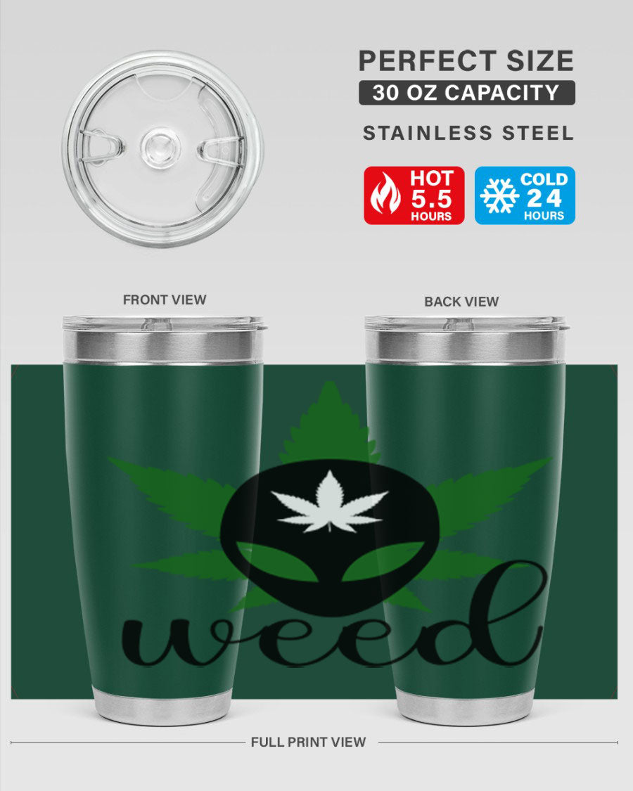 Alien Weed 12# Tumbler, a stylish 20oz double wall vacuum stainless steel drinkware with copper lining and a drink-thru lid.