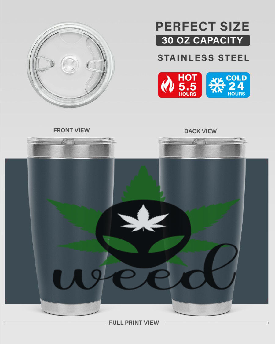 Alien Weed 12# Tumbler, a stylish 20oz double wall vacuum stainless steel drinkware with copper lining and a drink-thru lid.