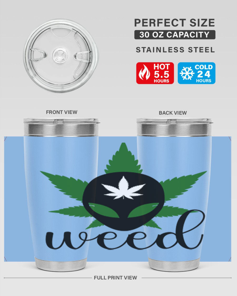 Alien Weed 12# Tumbler, a stylish 20oz double wall vacuum stainless steel drinkware with copper lining and a drink-thru lid.