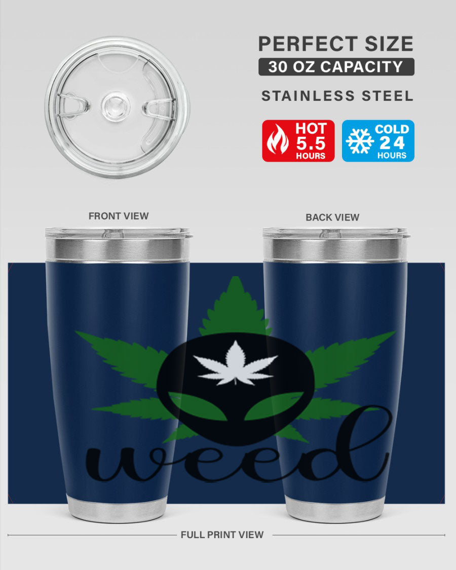 Alien Weed 12# Tumbler, a stylish 20oz double wall vacuum stainless steel drinkware with copper lining and a drink-thru lid.