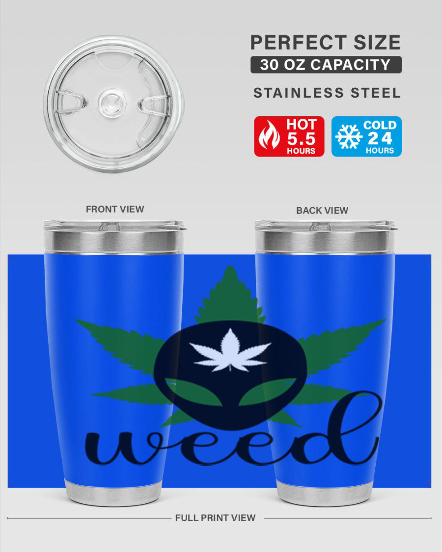 Alien Weed 12# Tumbler, a stylish 20oz double wall vacuum stainless steel drinkware with copper lining and a drink-thru lid.