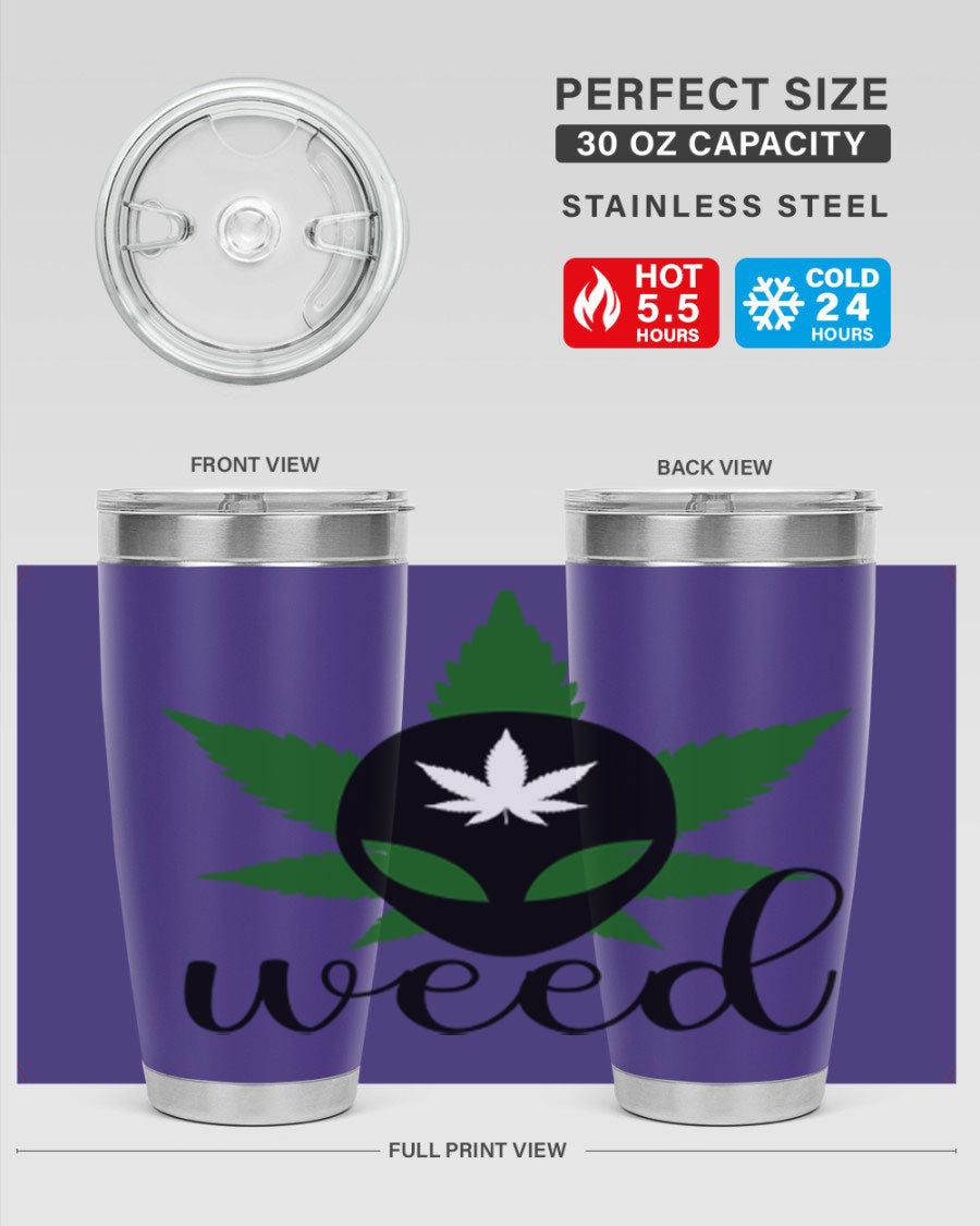 Alien Weed 12# Tumbler, a stylish 20oz double wall vacuum stainless steel drinkware with copper lining and a drink-thru lid.