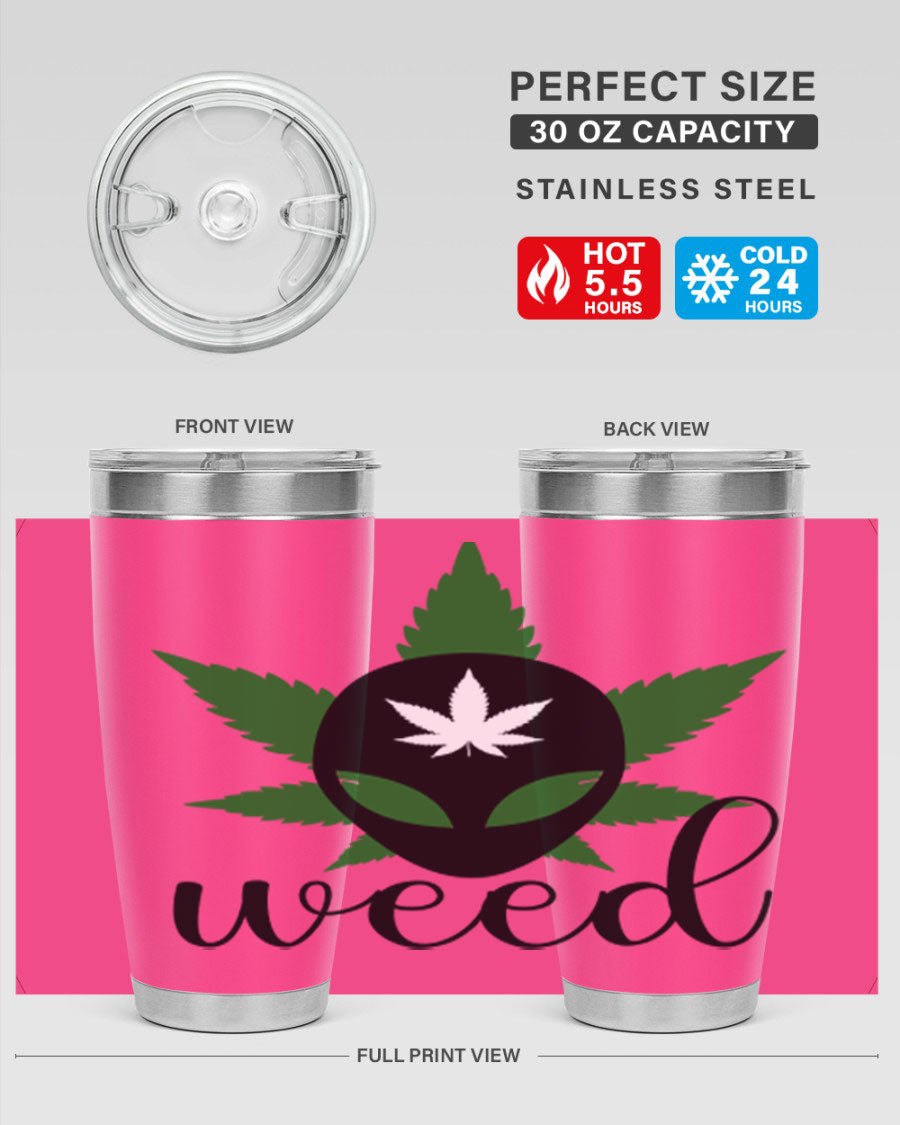 Alien Weed 12# Tumbler, a stylish 20oz double wall vacuum stainless steel drinkware with copper lining and a drink-thru lid.