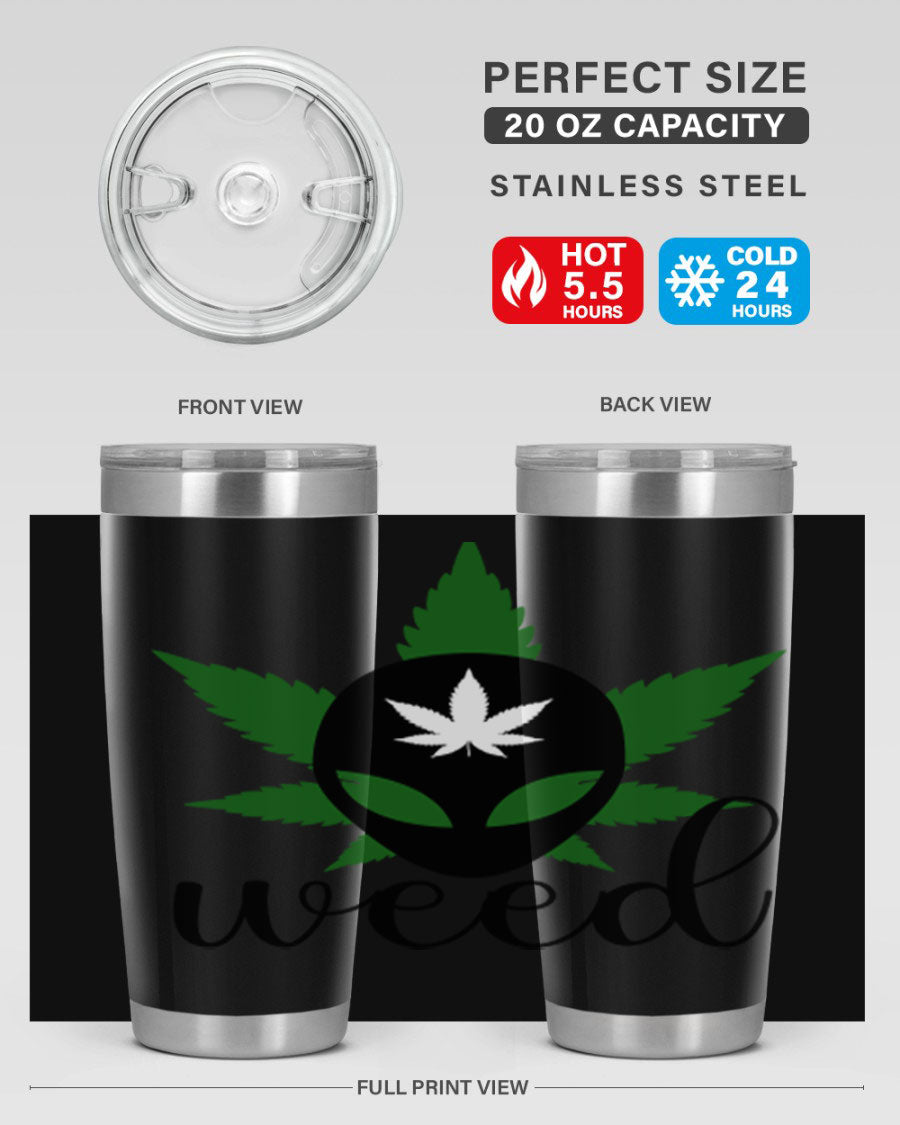 Alien Weed 12# Tumbler, a stylish 20oz double wall vacuum stainless steel drinkware with copper lining and a drink-thru lid.