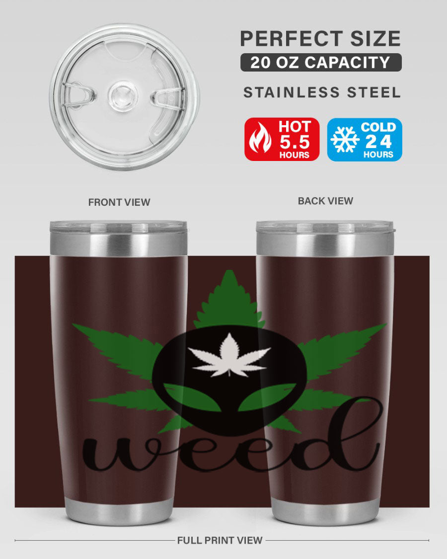 Alien Weed 12# Tumbler, a stylish 20oz double wall vacuum stainless steel drinkware with copper lining and a drink-thru lid.