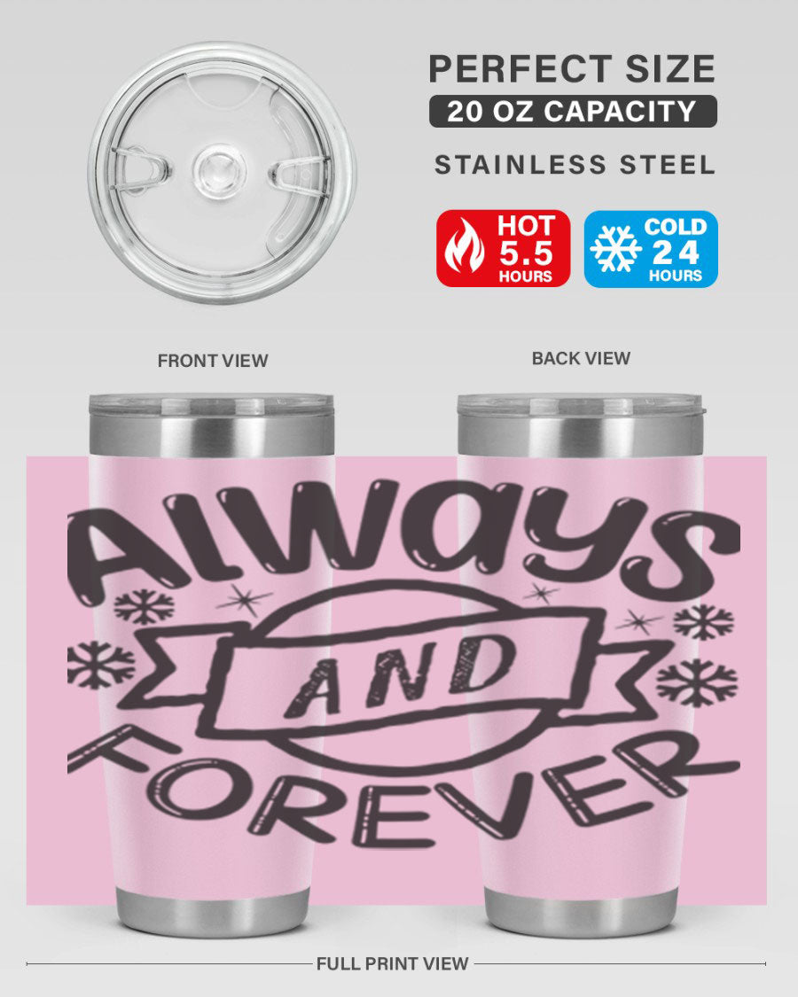 Always and Forever 16# Winter Tumbler in stainless steel with a sleek design, featuring a press-in lid and double wall vacuum insulation.