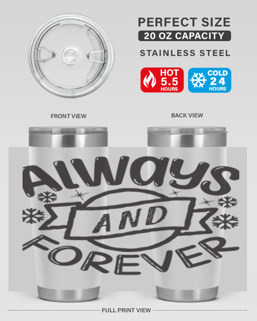 Always and Forever 16# Winter Tumbler in stainless steel with a sleek design, featuring a press-in lid and double wall vacuum insulation.