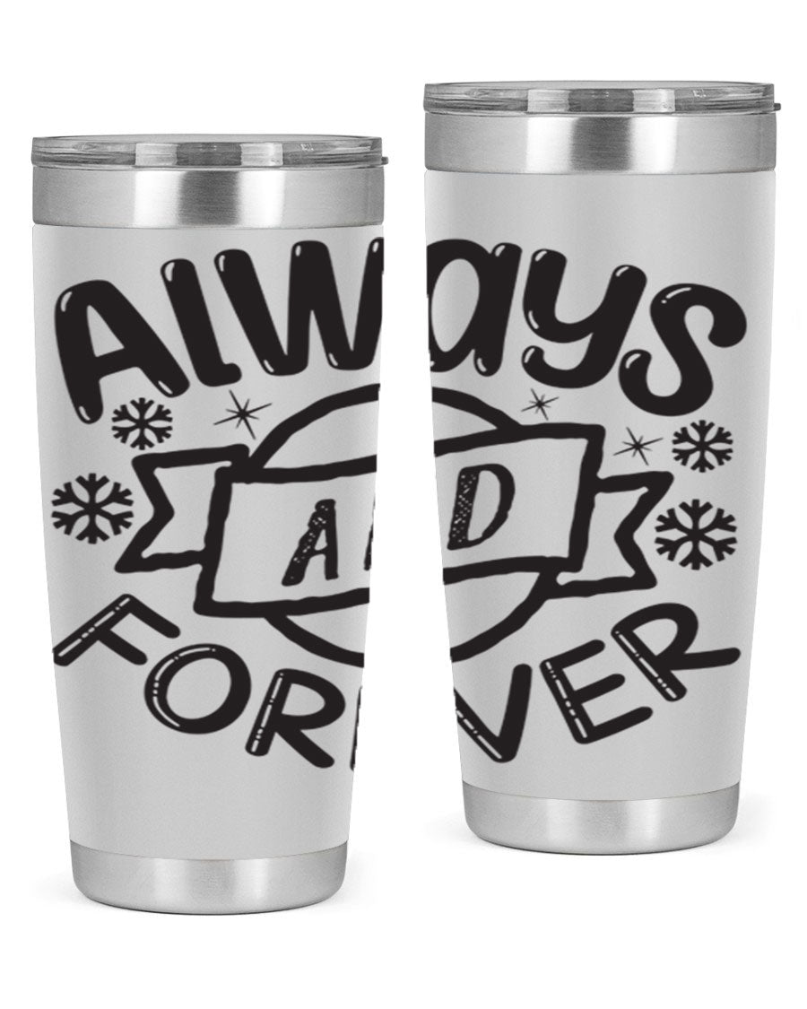 Always and Forever 16# Winter Tumbler in stainless steel with a sleek design, featuring a press-in lid and double wall vacuum insulation.