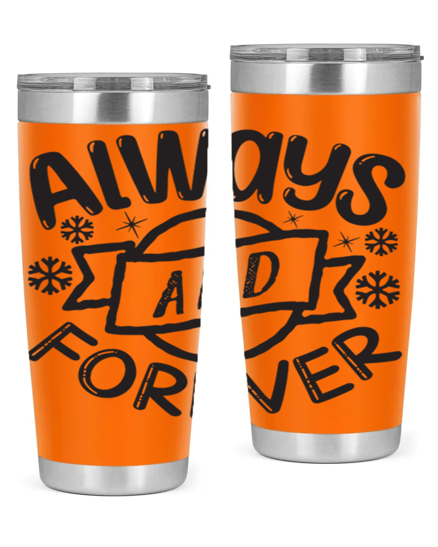 Always and Forever 16# Winter Tumbler in stainless steel with a sleek design, featuring a press-in lid and double wall vacuum insulation.