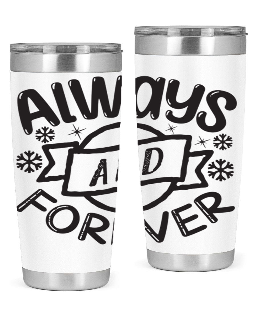 Always and Forever 16# Winter Tumbler in stainless steel with a sleek design, featuring a press-in lid and double wall vacuum insulation.