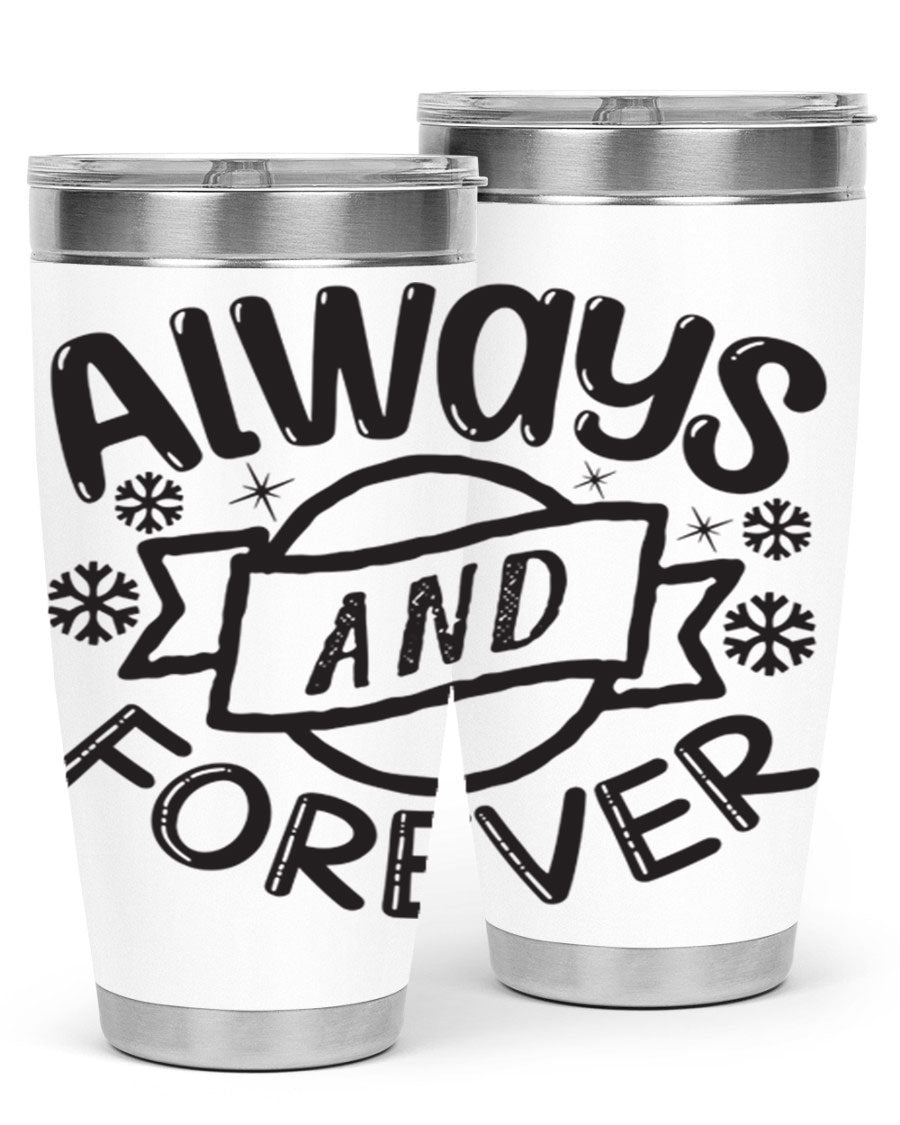Always and Forever 16# Winter Tumbler in stainless steel with a sleek design, featuring a press-in lid and double wall vacuum insulation.