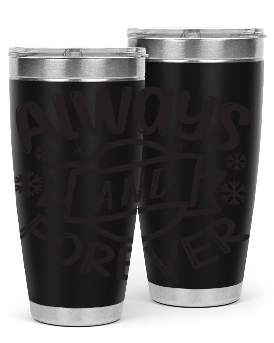 Always and Forever 16# Winter Tumbler in stainless steel with a sleek design, featuring a press-in lid and double wall vacuum insulation.