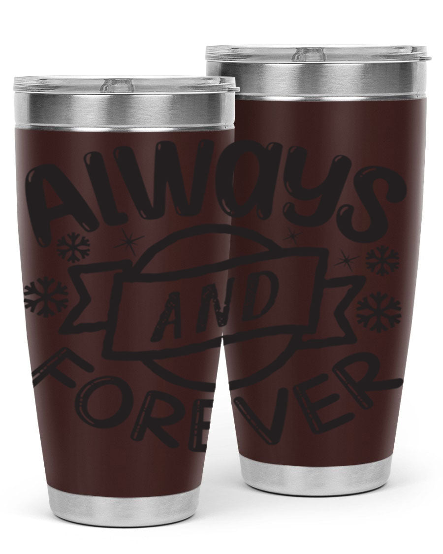 Always and Forever 16# Winter Tumbler in stainless steel with a sleek design, featuring a press-in lid and double wall vacuum insulation.