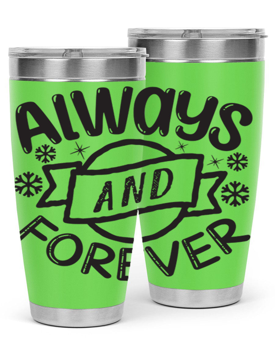 Always and Forever 16# Winter Tumbler in stainless steel with a sleek design, featuring a press-in lid and double wall vacuum insulation.