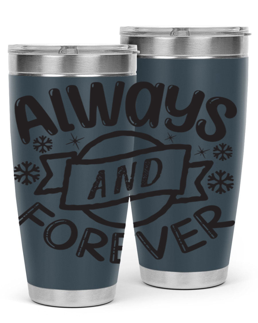 Always and Forever 16# Winter Tumbler in stainless steel with a sleek design, featuring a press-in lid and double wall vacuum insulation.