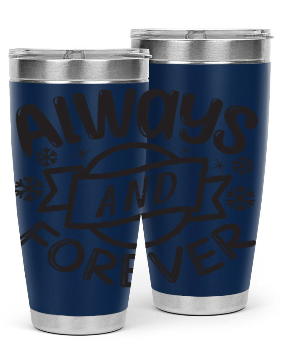 Always and Forever 16# Winter Tumbler in stainless steel with a sleek design, featuring a press-in lid and double wall vacuum insulation.